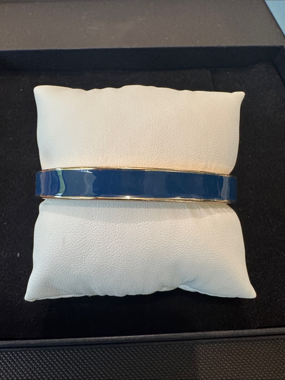Classic Blue Enamel Bangle with Gold Trim - Women Jewelry Bracelet